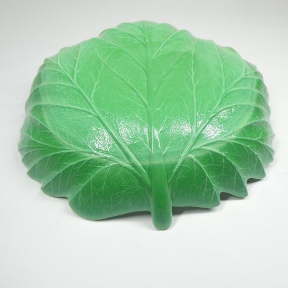 Lettuce Shaped Glass Bowl Green Iridescent Cabbage Leaf Vintage Dish - Picture 6 of 11